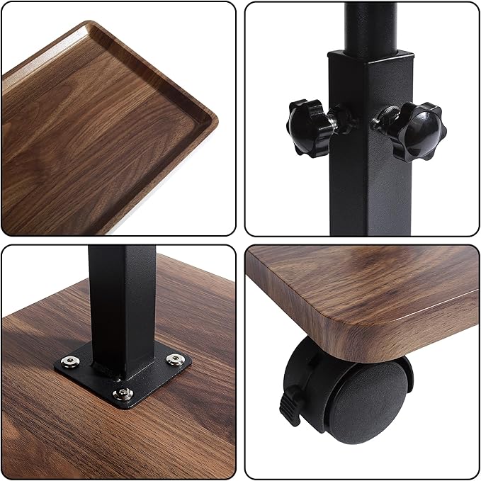 YYW Adjustable C Shaped End Table with Wheels - 360° Swivel TV Tray Table for Sofa/Bed/Bathtub, Slide Under Couch, Height Adjustable (17.7-31.5 Inches),Living Room, Bedroom, Study (Walnut Color)