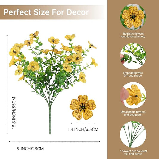 12 Bundles Artificial Flowers for Outdoors Indoor Fall Flowers Home Decoration, Fake Mums Silk Yellow Flower Plant for Outside, Realistic Plastic Flower UV Resistant Faux Mums for Garden Autumn Decor