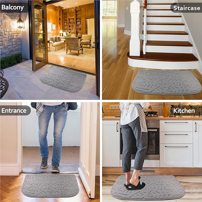 TOONOW Indoor Doormat Front Door Mat,30"x18", Low-Profile Machine Washable Kitchen Rug, Absorbent Mud Half Round Entrance Mat for Outdoors, Entryway, Patio, Bedroom, Light Grey