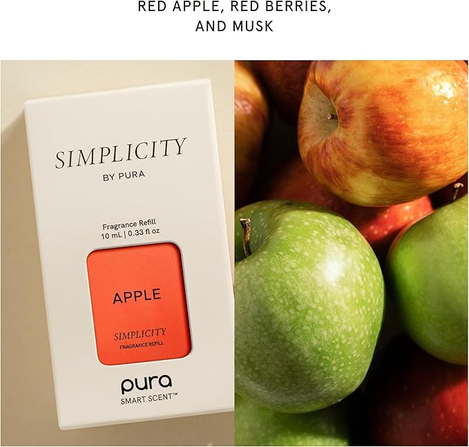 Pura & Simplicity Home Scent Refill - Smart Air Diffuser - Up to 120-Hours of Luxury Fragrance per Refill - Home Essential - Clean & Safe Diffuser Fragrance - 2 Pack, Apple