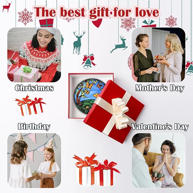 Stained Glass Window Hanging, Green Abstract Lotus Leaves Tree Sun Catcher for Window Door Home Decor Plant Suncatcher Christmas Mother's Day Birthday Gifts for Women Men Mom Nana 9.8 in