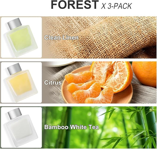 3-Pack Reed Diffuser Set, Linen/Citrus/Bamboo White Tea Scented Oil, Forest Aroma Essential Oils with Diffuser Sticks, Long Lasting Bathroom Air Freshener, Home Fragrance for Room Decor