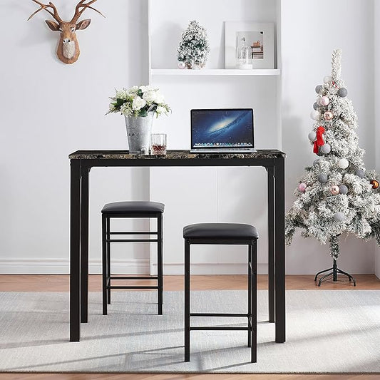 VECELO 3 Piece Dining Table Set for 2, Kitchen Table Set with 2 Chairs for Small Space, Space-Saving and Modern Design, Apartment, Easy to Assemble,Classic Brown