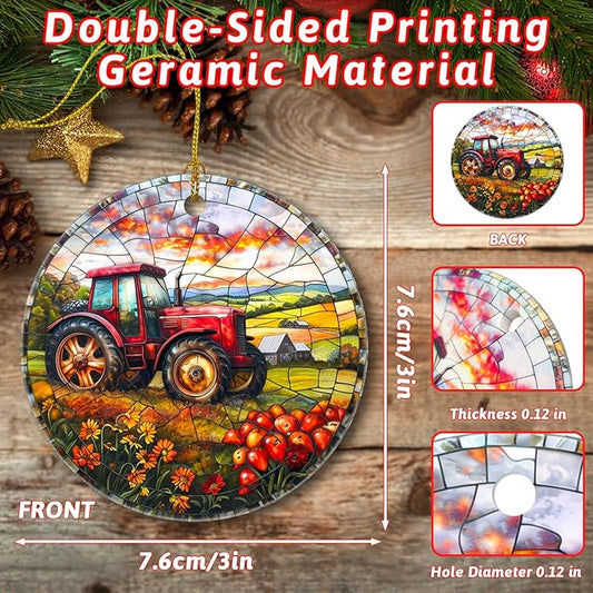 Christmas Tree Decorations Tractor Ornament, Colored Ceramic Christmas Tree Ornaments, Xmas Decorative Hanging Ornaments, Christmas Decor Indoor Home Holiday Party Gifts Tractor