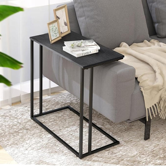 C-Shaped Side Table, Modern End Table with Metal Frame, Space Saving Design for Living Room,Large Surface Couch Table for Bedroom, and Home Office,24 x 12 x 24 inches (Black)