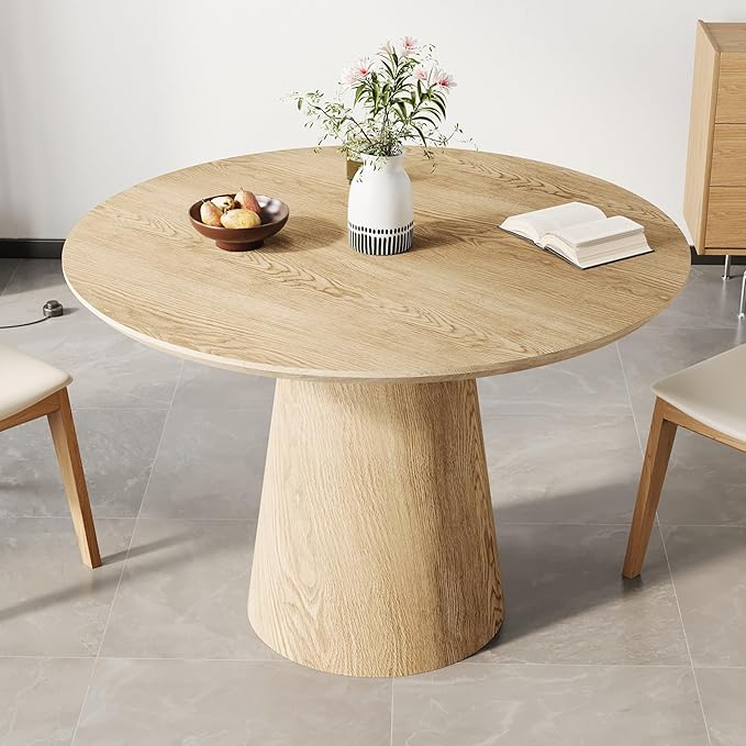Round Dining Table for 4, 43'' Modern Wooden Pedestal Table, Farmhouse Kitchen Table, Minimalist Round Table Circle Dining Tables for Living Room & Dining Room