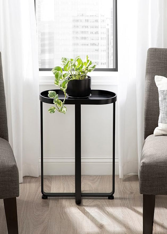 Kate and Laurel Zabel Capsule Narrow Metal Side Table; 17 x 9 x 24; Black; Decorative Transitional Slim Rounded Oval End Table for Small Spaces and Display