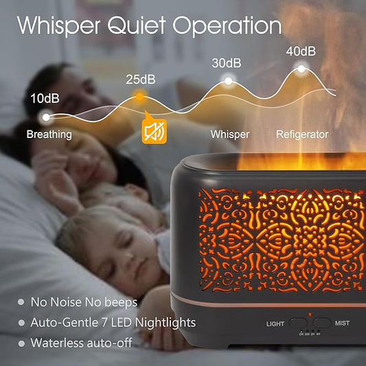 Earnest Living Essential Oil Diffuser Classic Flame Diffuser 200ml Timers Night Lights and Auto Off Function Home Office Humidifier Aromatherapy Diffusers for Essential Oils Black