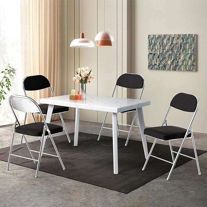 VINGLI 6 Pack Folding Chairs with Padded Seat & Backrest, Metal Frame, Durable Corduroy Fabric, 350 lbs Capacity, Set of 6, Black – Ideal for Weddings, Parties, Office Events