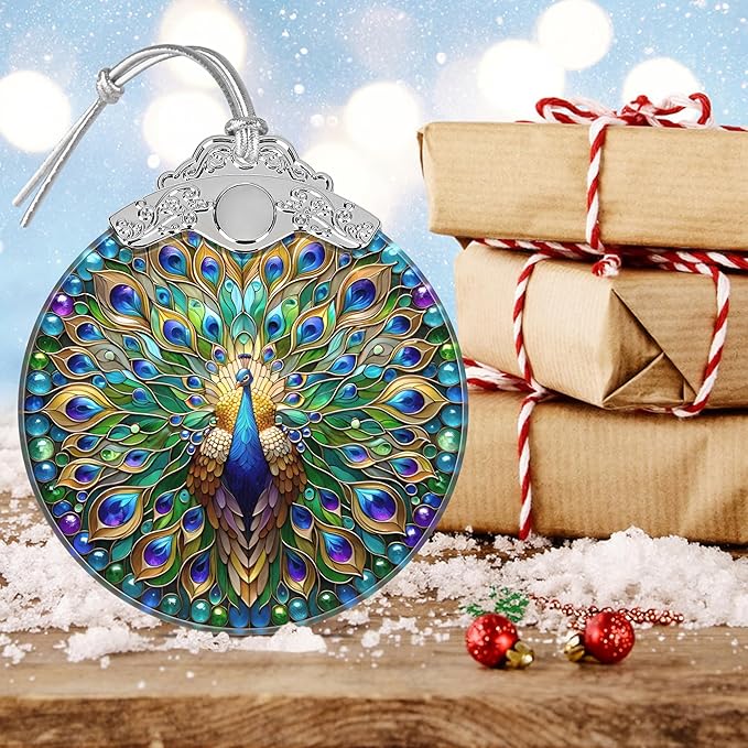 Peacock Christmas Ornament - Stained Glass Hanging Tree Decoration, Holiday Home Decor, Gift Idea - Peacock in Its Pride