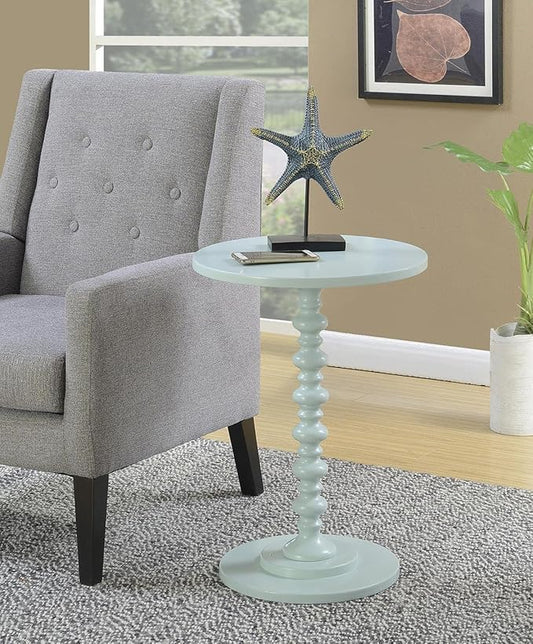 Convenience Concepts Palm Beach Spindle Table 17.75" - Traditional Round End Table for Living Room, Turned Solid Wood Side Table, Classic Display Pedestal Table, Sea Foam Blue