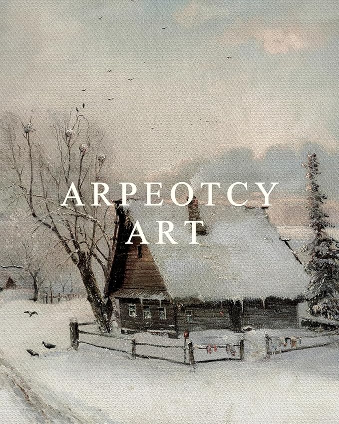 ARPEOTCY Vintage Cottage Framed Canvas Wall Art Prints, 8x10in, Winter Snow Antique Farmhouse Art Room Decor, Christmas Gifts, Rustic Winter Oil Paintings for Living Room Bedroom Bathroom