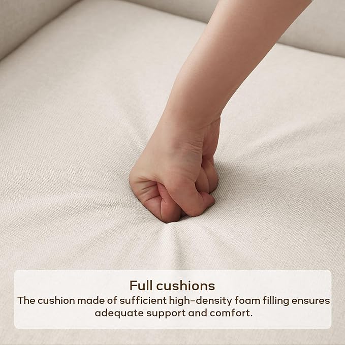 High Back Living Room Chairs, Fabric Accent Chair, Comfy Upholstered Armchair with Wooden Legs for Living Room, Bedroom, Apartment (1, Beige)