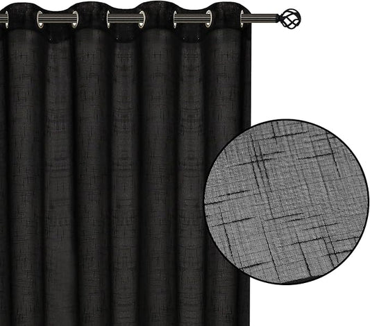 Sheer Curtains Faux Linen Semi Voile Light Filtering Drapes Pair for Bedroom Living Room, Set of 2 Grommet Top Window Curtain Panels (Each 54 x 84 Inch,Black)