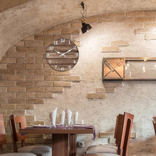 XFM Large Wall Clocks for Cafes 20 Inch Wood Wall Clock Battery Operated Brown Vintage Wall Clock Non Ticking Farmhouse Clock (No Solid Wood, it is with MDF Material)