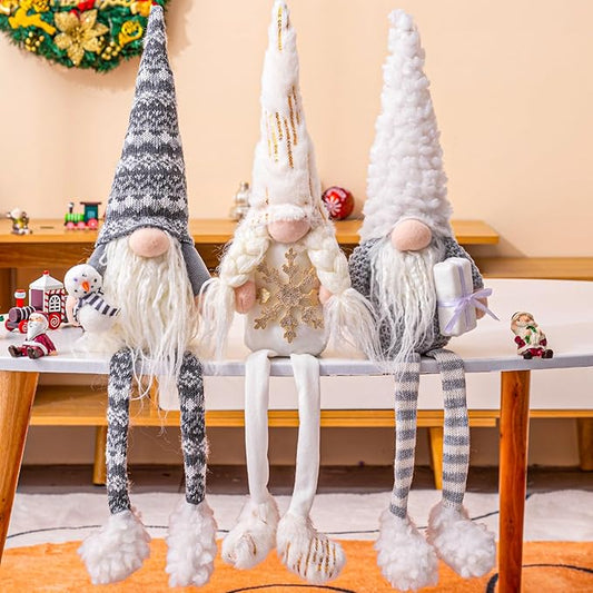 DraMosary Christmas Gnomes Plush Elf Decoration,3PCS Handmade Winter Gnomes Snowflake for Home Office Table Ornament Tiered Tray Party Decor