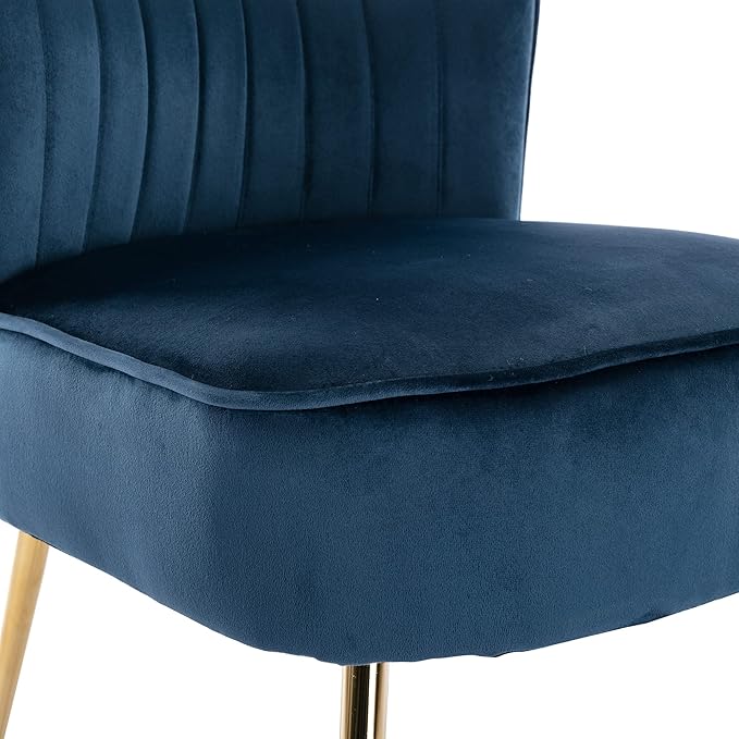 Velvet Accent Chair Set of 2 Comfy Living Room Chair Armless Slipper Chair Mid Century Side Single Sofa Chair with Golden Legs Wingback for Bedroom Guest Room, Blue