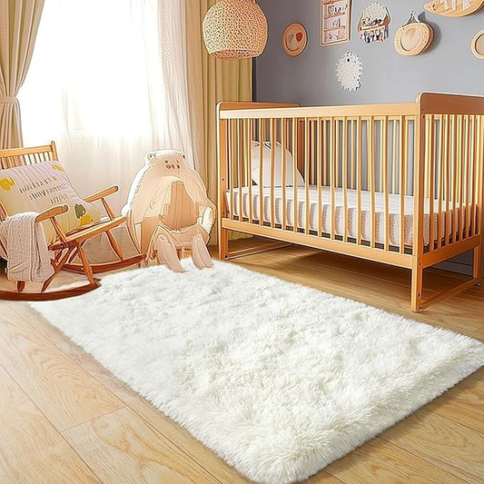 Small Runner Rugs for Bedroom Hallways, 2x4 Runners for Hallways Fluffy Shag Throw Area Rug Non Slip for Bedside Dorm, Shag Rugs for Girls Boys Bedroom, Floor Carpet Runner for Kids Dorm, Cream White