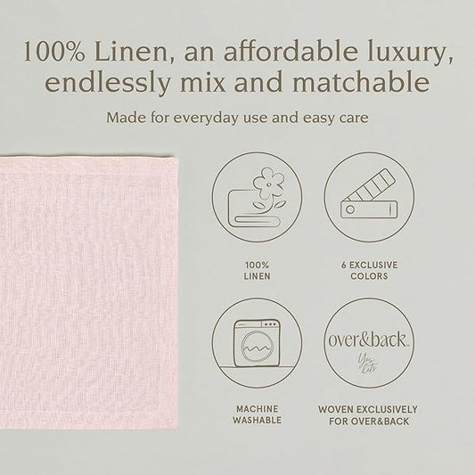 Over&Back Set of 4 Washed 100%-Linen Woven Placemats - Colorful Dining Table Mat - Machine Washable - Kitchen and Home Decor - Pink