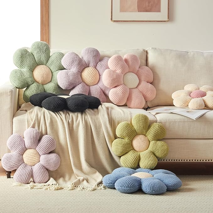 Xuyier Flower Shaped Throw Pillow,Soft Daisy Pillow with Decorative Pillows for Bed Couch Chair Floor, Flower Plush Pillows for Living Room Bed Room Seat Cushion(19.6" Ivory)