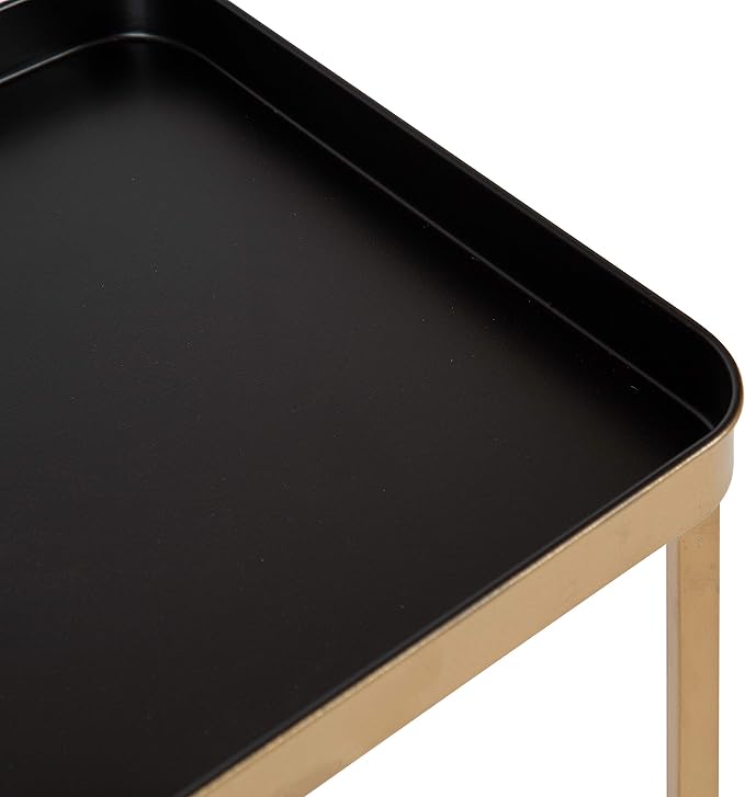 Kate and Laurel Celia Modern Tray Side Table, 18 x 12 x 26, Black and Gold, Foldable Rectangular End Table for Storage and Display