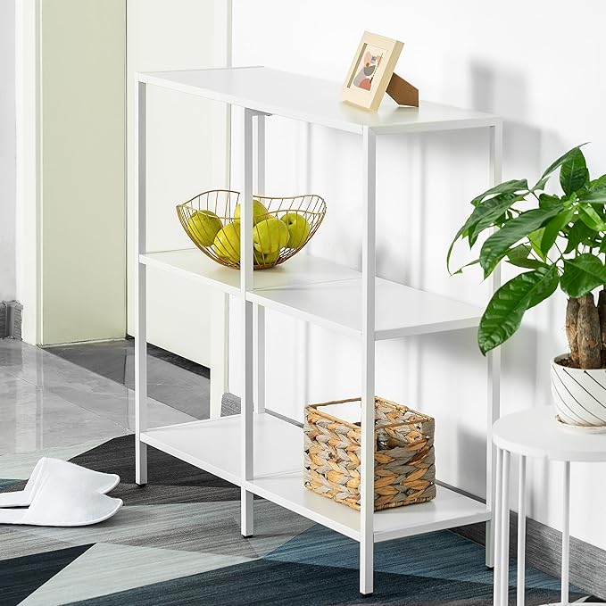 HDANI 31.5 Inch Metal Console Table with 3 Tier Strage Shelves,Narrow Entryway Table,Modern Sofa Tables for Entryway, Living Room,Bedroom,White