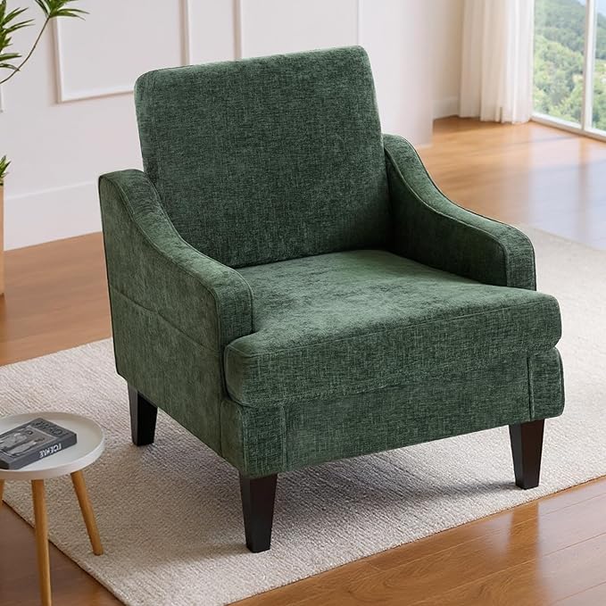 Accent Chair,Chenille Fabric Armchair for Living Room,Single Sofa Chair,Upholstered Chair for Bedroom with Wood Legs(Green,2Pack)