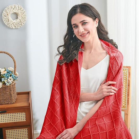 inhand Knitted Gift Throw Blankets for Couch and Bed,Valentines Day Decor Blanket for Her Him Girlfriend Wife, Red Romatic Lightweight Decorative with Tassel, Farmhouse Warm Woven for Women, 60"x80"