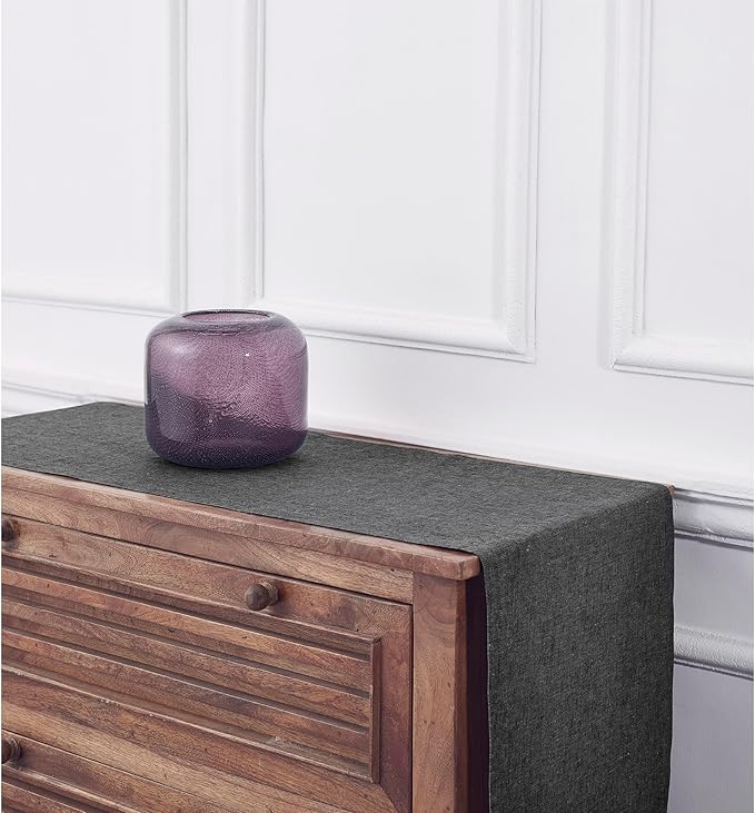 Solino Home Linen Table Runner 36 Inches - 100% Pure Linen Charcoal Grey Table Runner 14 x 36 Inch Ideal for Dresser and Coffee Tables - Athena - Halloween, Thanksgiving
