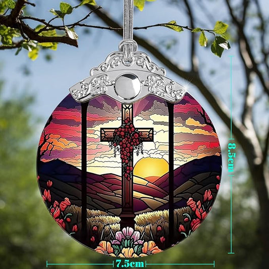 Cross Christmas Ornament - Stained Glass Holiday Decoration for Tree, Xmas Gift Idea