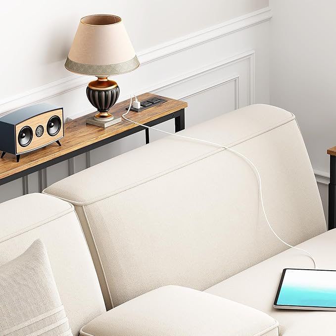 Kitstorack Narrow Console Table Behind Sofa Couch, Design with Adjustable Height (25"-33") & Power Outlets, Small Entryway Table - 5.9" D x39.4 L, Rustic Brown