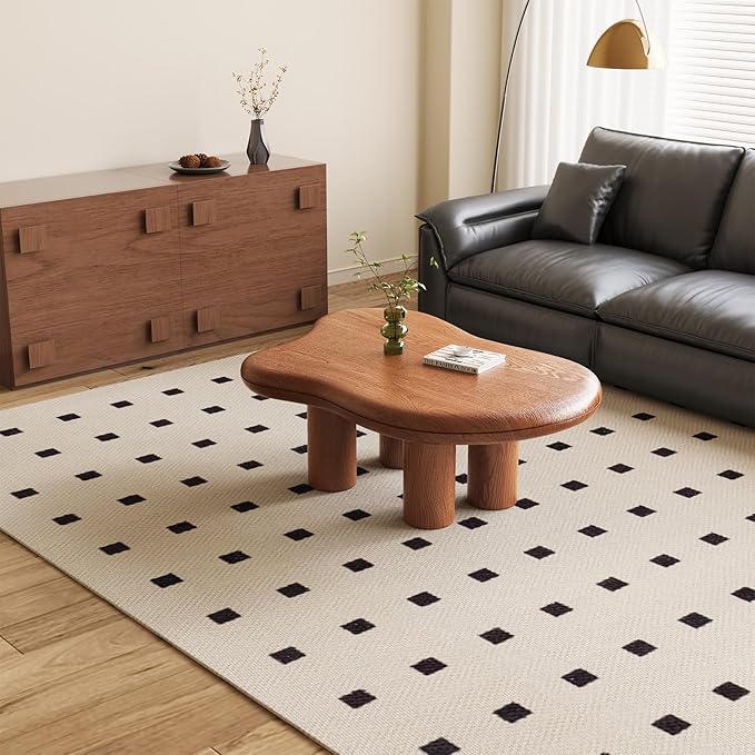 Guyii 35.82" Mid Century Coffee Table Brown Irregular Sofa Side Table with 4 Legs Cloud Coffee Table Modern End Table for Living Room Office Apartment