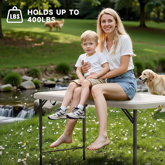 Folding Table 4 Foot - 3-Position Adjustable Height, Heavy Duty 400 lbs Capacity - Portable Tables Folding for Camping, Party, Indoor & Outdoor Use, 10 Pack
