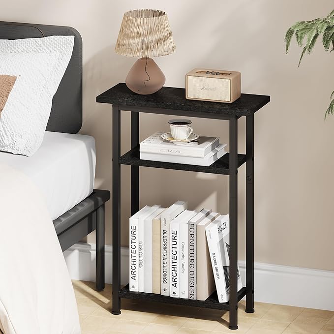 Heybly Small Narrow Side Table for Small Space, Thin Bedside Table, Slim Sofa Table, Skinny End Table, 25.2" Tall Nightstand, Couch Table for Living Room, Bedroom, Study, Balcony, Black, HET005BK1