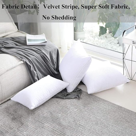 Home Brilliant 16x16 Throw Pillow Covers for Couch Striped Velvet Decorative Pillowcases for Chair Sofa Bench Toddler, 40x40 cm, Set of 2, Pure White