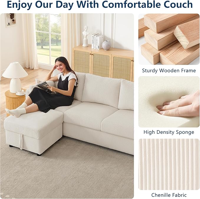 Small Storage Ottoman Sqare Footrest Bench Stool for Apartment,Bedroom,Living Room,Bonus Room and Compact Spaces. (Beige, Ottoman)