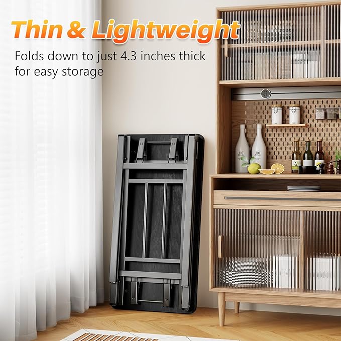 BYMECOST 39.4" Folding Desk, No Assembly Computer Desk, Small Foldable Table with Storage Shelf, Study Table for Small Space, Writing Desk Compact Desk for Home Office (Black, 39.4")