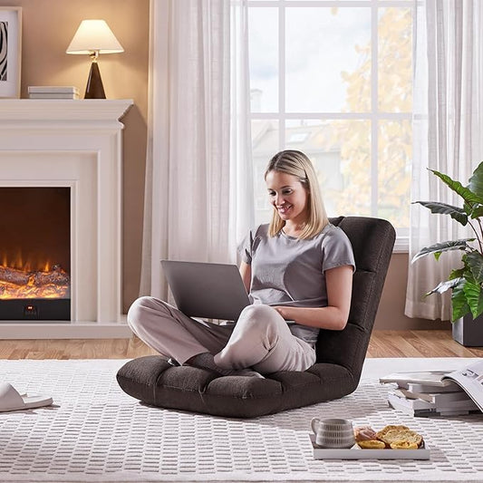 Yaheetech Floor Folding Chair with Back Support, Padded Folding Gaming Sofa Chair with 14 Adjustable Backrest, Adults Couch Recliner, Floor Seating Lounge Chair, Armless Meditation Chair, Brown, 2PCS