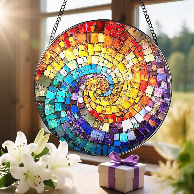 8'' Rainbow Spiral Suncatcher Ornament, Stained Glass Window Hanging, Sun Catchers for Windows Hanging Ornaments, Window Decor, Ideal Gift | Gifts for Art Lovers, Friends, Family