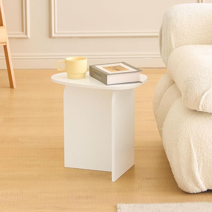 AWASEN White Side Table, Small Triangle End Table Living Room, Modern Accent Table with Unique Tabletop, Mini Bedside Table for Small Spaces, White