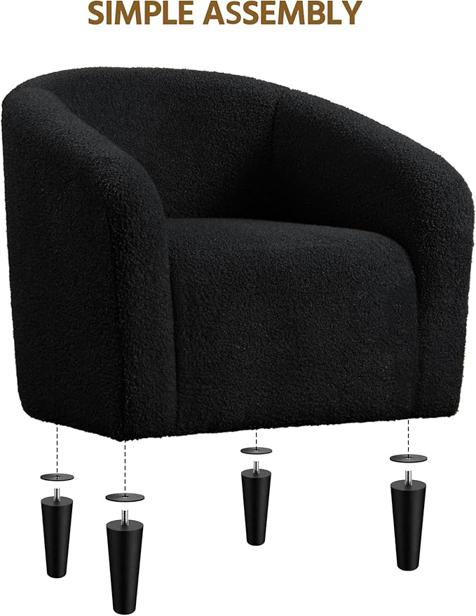 Yaheetech Accent Barrel Chair, Boucle Fabric Club Chair, Furry Sherpa Elegant Armchair with Cozy Soft Padded, Suitable for Living Room Bedroom Reception Room Office, Black