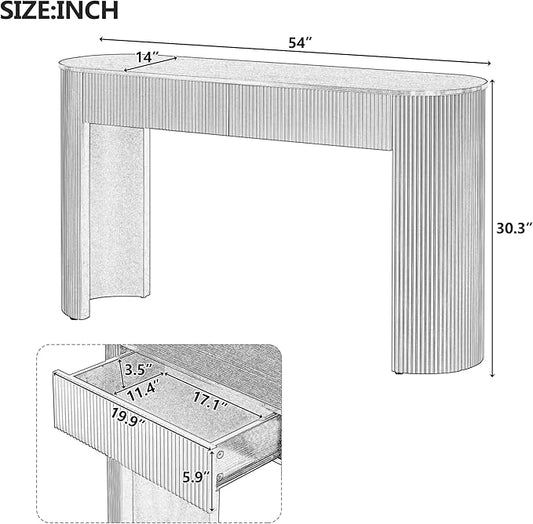 kevinplus 54'' Wood Console Table Sofa Table with 2 Drawer Storage for Entryway, Modern Elegant Fluted Design & Curved Edge, Easy Assemble, Black