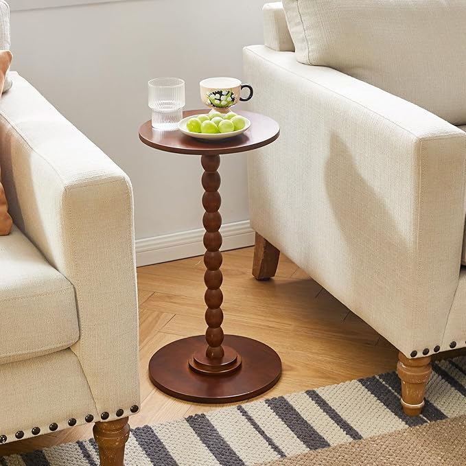 Round Side Table, Solid Wood End Table, Small Drink Table Sofa End Table, Bedroom Small Corner Table, Sturdy Weight-Bearing Design Brown YD-RST001H