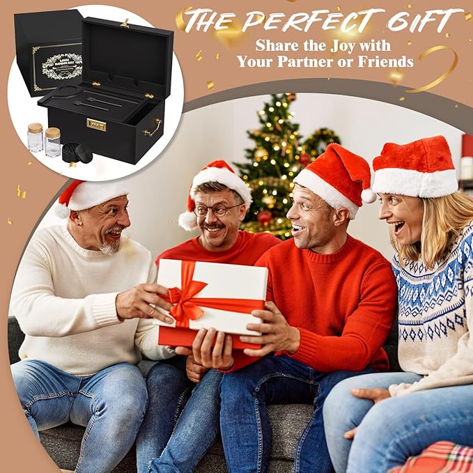 Lockable stash box with rolling tray – Premium bamboo box organizer with grinder, jars & brushes | Stylish wooden stash boxs, spacious Storage Box, great large stash box for home,Holiday Gift