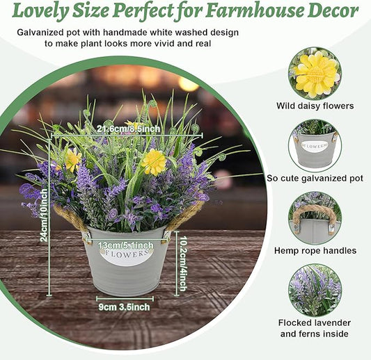 Fake Plants Purple Lavender Flowers in Pot 10" Tall Faux Artificial Potted Plant Greenery for Home Kitchen Patio Coffee Table Farmhouse Aesthetic Bedroom Bathroom Decor