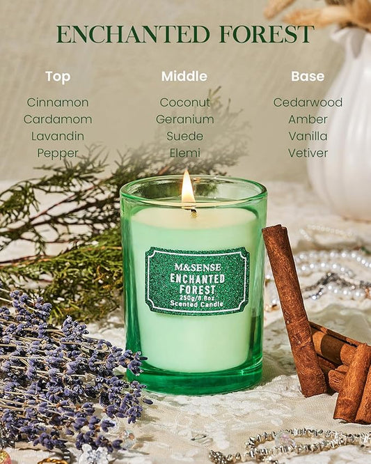 M&SENSE Cederwood Scented Candles, Classic Size 8.8 oz Glitter Jar Candle, Holiday Gifts for Women, Strong Scented Natural Soy Candle for Winter Home Decor, 50 Hours Long Burning Candles