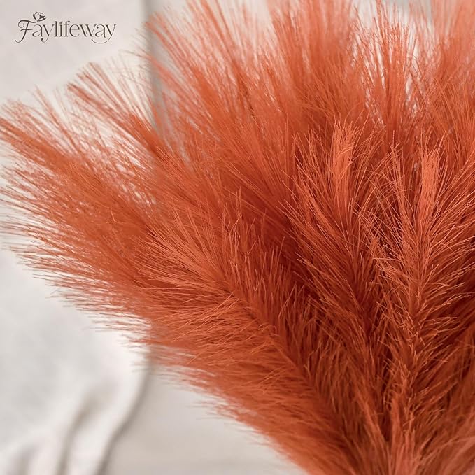 𝟱𝟬pcs Orange Pampas Grass 𝟭𝟳in, Pompas Grass Home Decor, Artificial Pampas Grass Bulk Boho Vase Filler Table Centerpieces Party Wedding Decorations