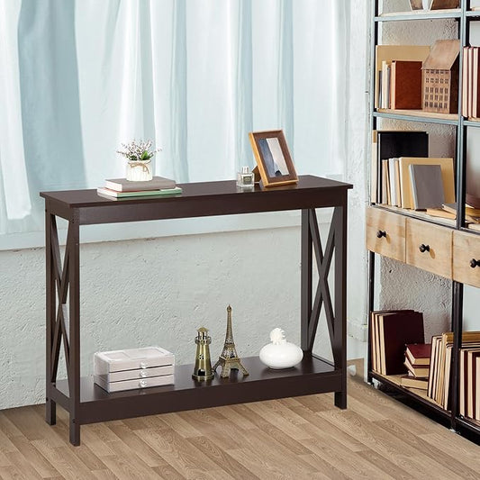 ZenStyle Sofa Side Console Table with 2 Storage Shelves Narrow Accent Table for Entryway/Hallway/Living Room, 39.3in L x 11.8in W x 31.6in H (Dark Brown, 39.3 inch)