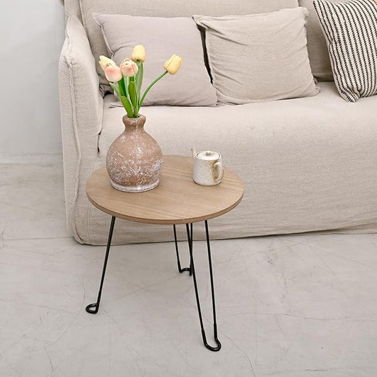 SwallowLiving Farmhouse Side Table with Metal Legs & Wooden Top - Small Wood End Table Nightstand for Living Room, Bedroom - Rustic Accent Table (16 Inch, Brown)