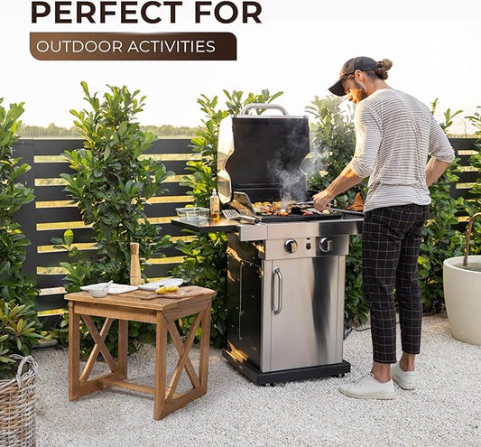 100% Acacia Wood Small Table, Outdoor Side Table for Patio, Poolside, Garden, Backyard, Entryway, Outdoor Space (X-braced Style)